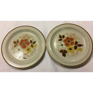 EXCEL Stoneware LINDA Pattern 9.5" Luncheon Plates Vintage 1960s Japan Set of 2